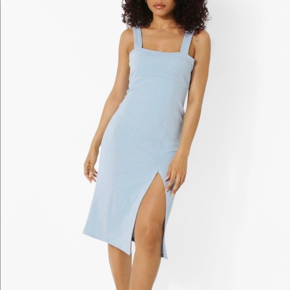 PETITE SQUARE NECK SPLIT MIDI DRESS, SIZE 10, PALE BLUE - Picture 4 of 4